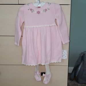 Pink sweater dress with leggings